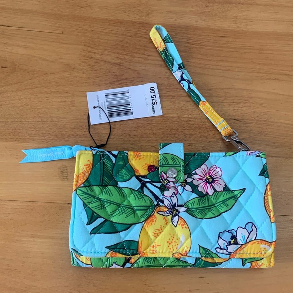 Vera Bradley RFID Protect Smartphone Wristlet Teal Yellow "Lemon Grove"  NEW - Picture 2 of 11